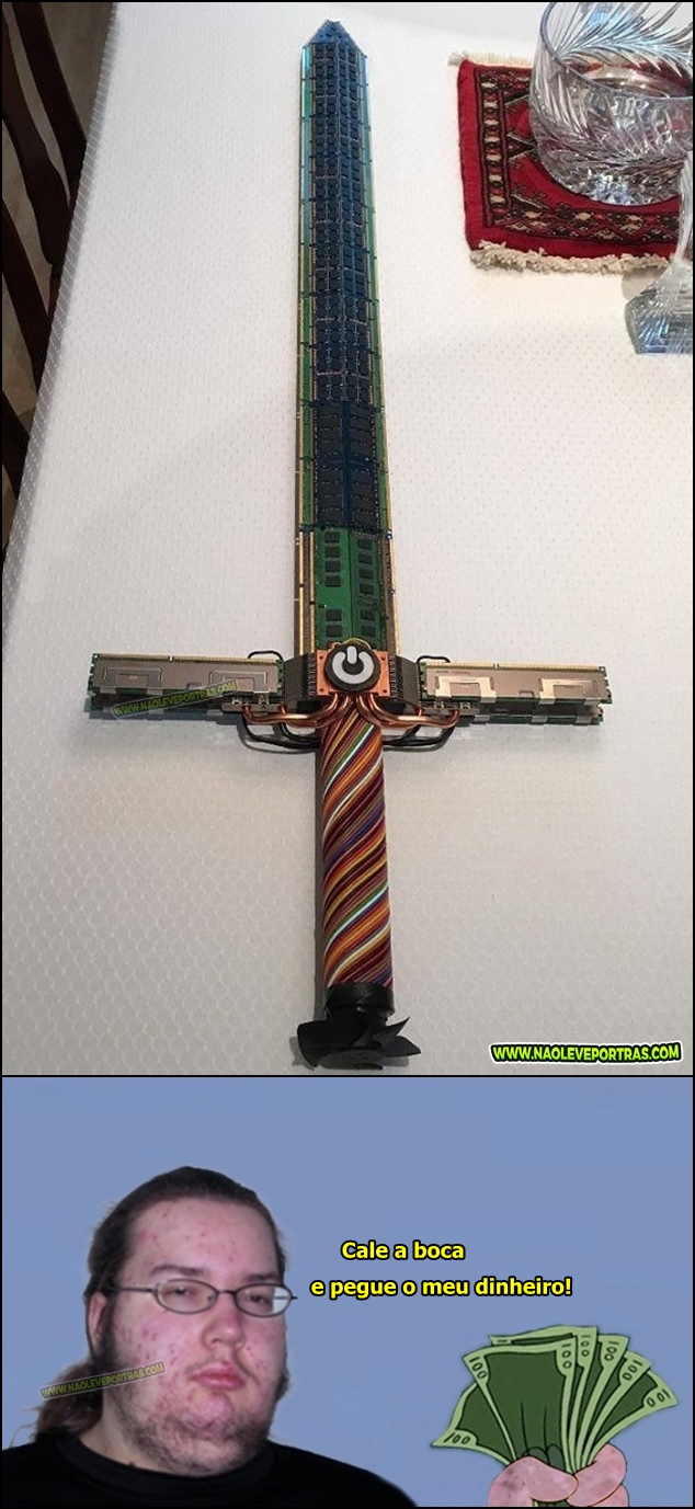Uma fudenda espada feita com peças de computador