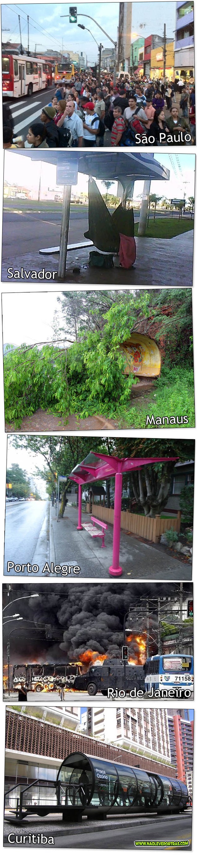 A diferença entre o ponto de ônibus de alguns municípios