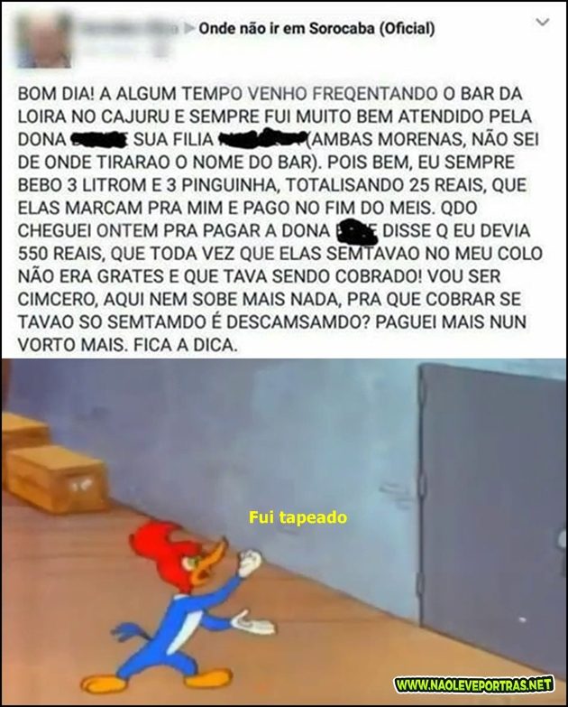 reclamação sobre o bar da loira