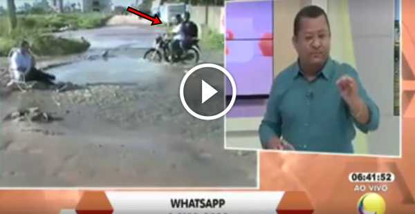 A moto que foi engolida por um buraco ao vivo na TV