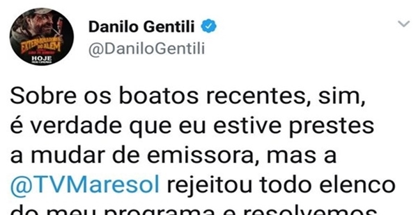 TV Maresol rejeita Danilo Gentili